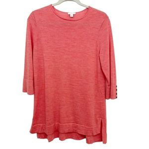 J Jill Merino Wool Tunic Sweater M 3/4 Sleeve Orange Hem Capsule Minimalist